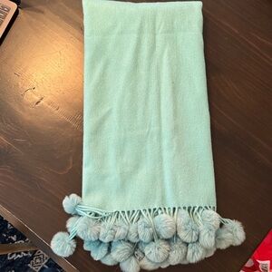 Turquoise/Mint Green Scarf with Pom Poms- 100% wool extremely soft!